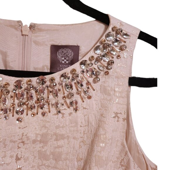 Vince Camuto Beige Silver Embellished Cocktail Party Dress Size 8 - Picture 4 of 7